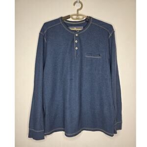 Tommy Bahama blue cotton blend long sleeve 3 button henly shirt - large